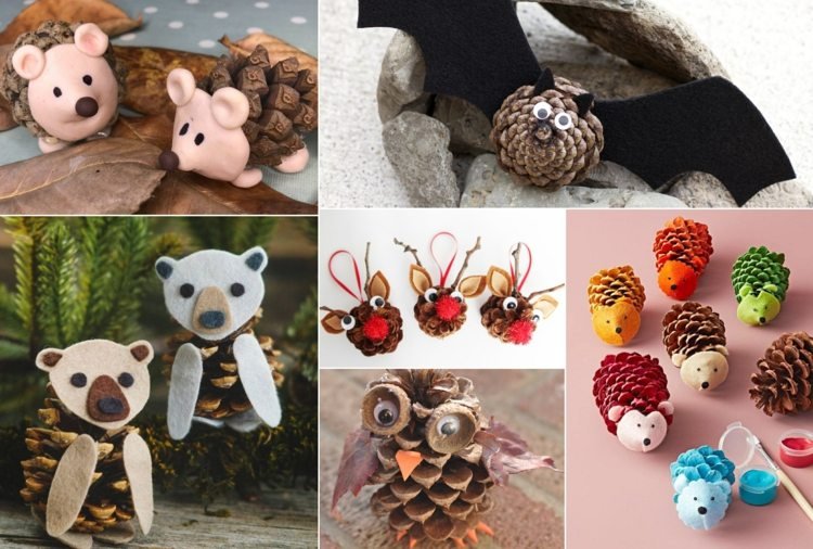 Vyrobte zo šišiek zvieratká - medvede, netopiere, ježky, sovy a soby