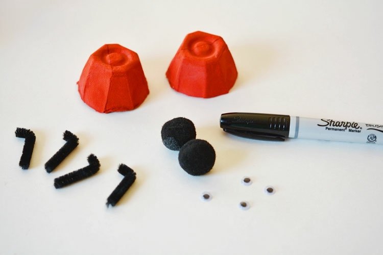 drotár s vajíčkovými škatuľami materiály-obruba-čistič rúrok-nohy-hmyz-pružina