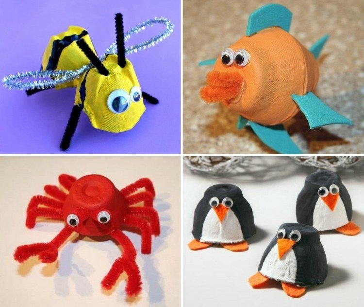 škatuľky drotárskych vajec-včela-jar-ryba-krab-krab-tučniak