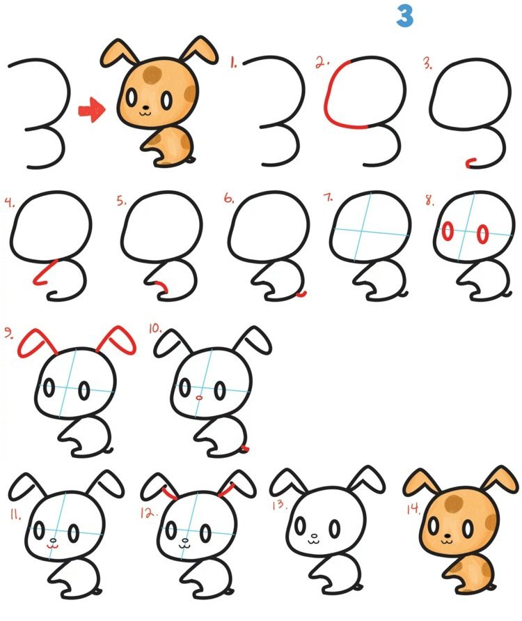 Zábavný kreslený zajačik so sklopnými ušami pre deti v jednoduchých krokoch