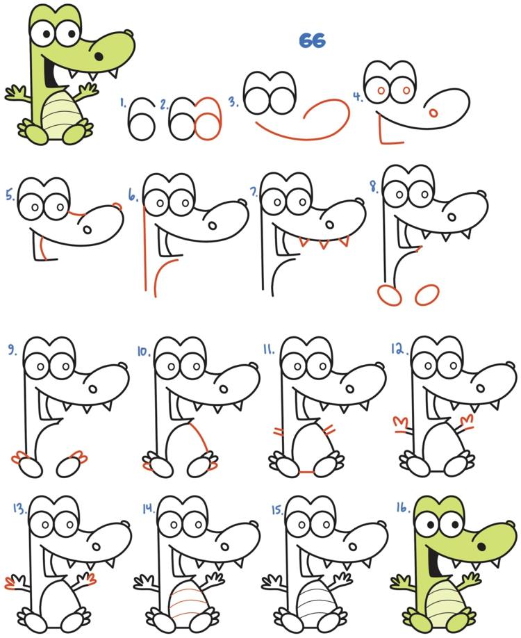 Vtipný krokodíl od čísla šesť zafarbený zelenou farbou