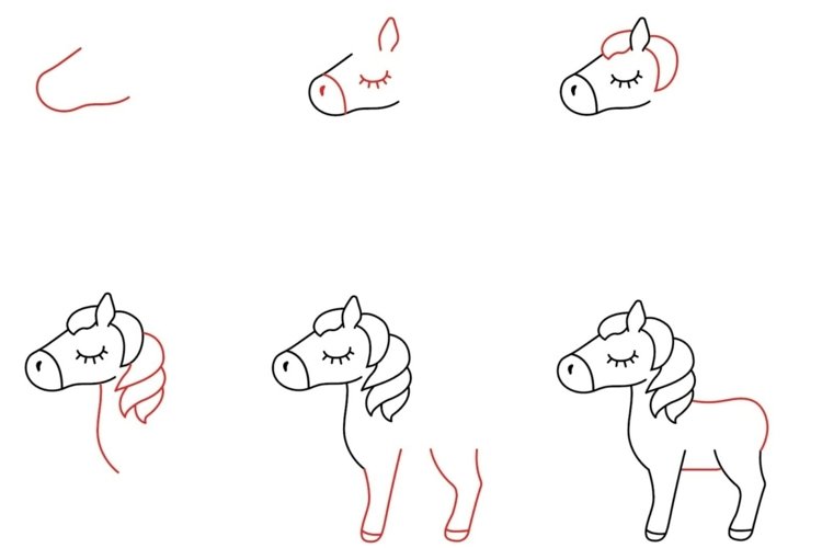 V niekoľkých krokoch nakreslite koňa alebo jednorožca sami