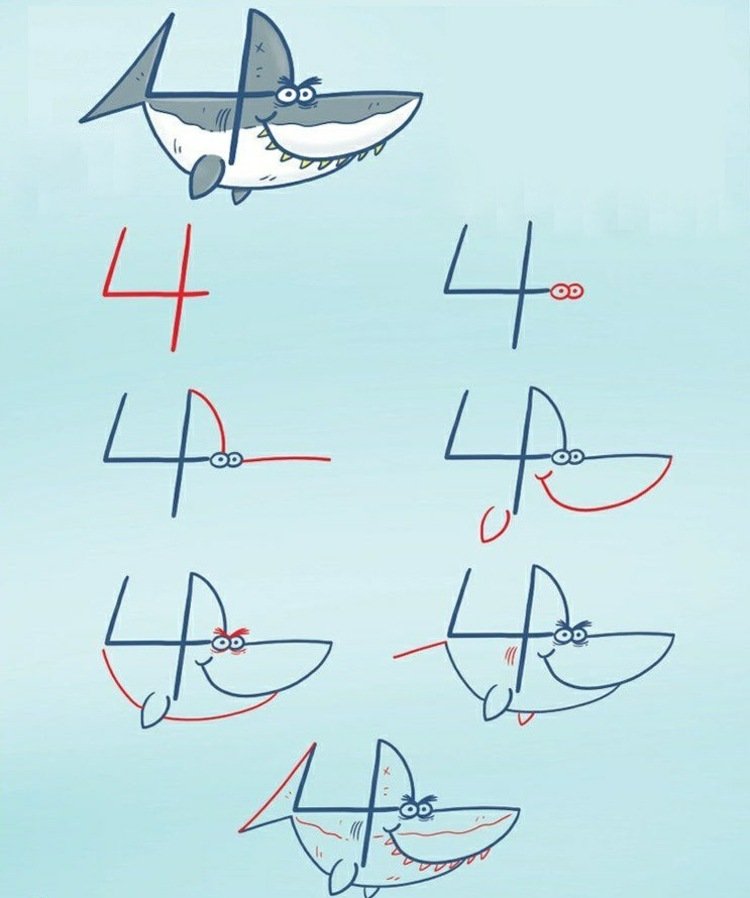 Nakreslite žraloka z čísla 4 pre morské živočíchy