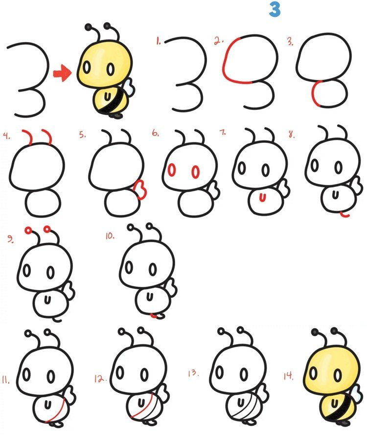 Nakreslite a vymaľujte včelu z čísla 3