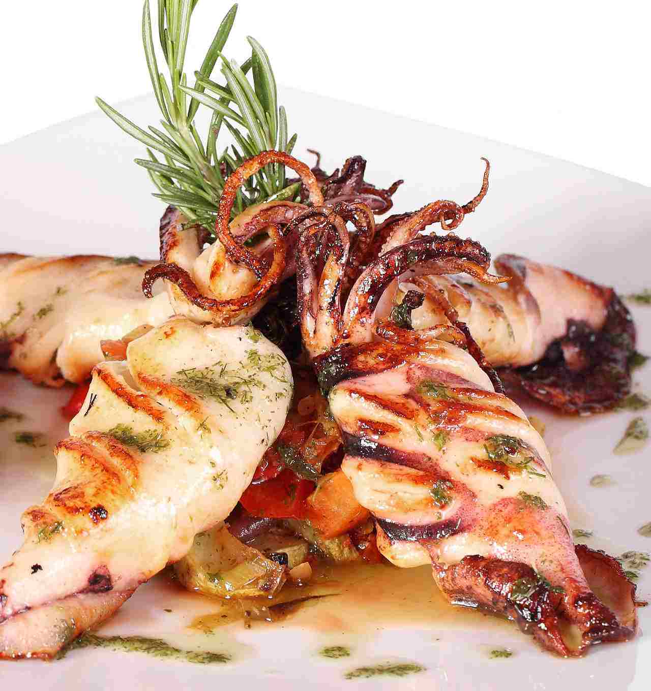 Recept na chobotnice Grilovaný rozmarínový dresing Jednoduché morské plody Nízkokalorické s nízkym obsahom tuku