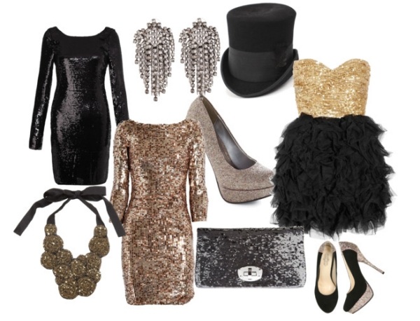 sviatočný strieborný outfit doplnky z čierneho zlata s trblietkami