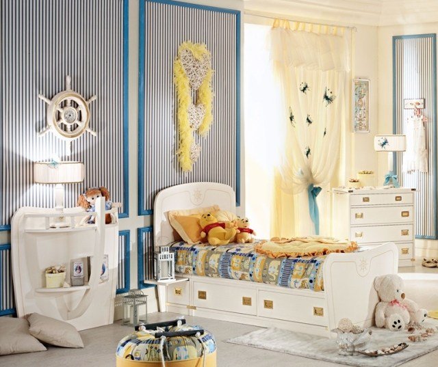 Detská izba-drevená posteľ-úložný-priestor-tapety-lišty námorné PASSEPARTOUT-Caroti