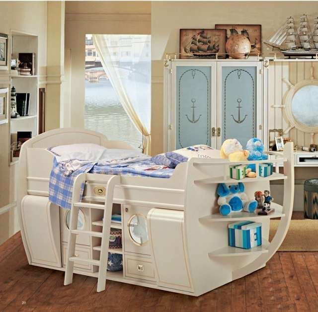 detská postieľka poschodová posteľ drevený úložný priestor Letto-del Capitano-Caroti