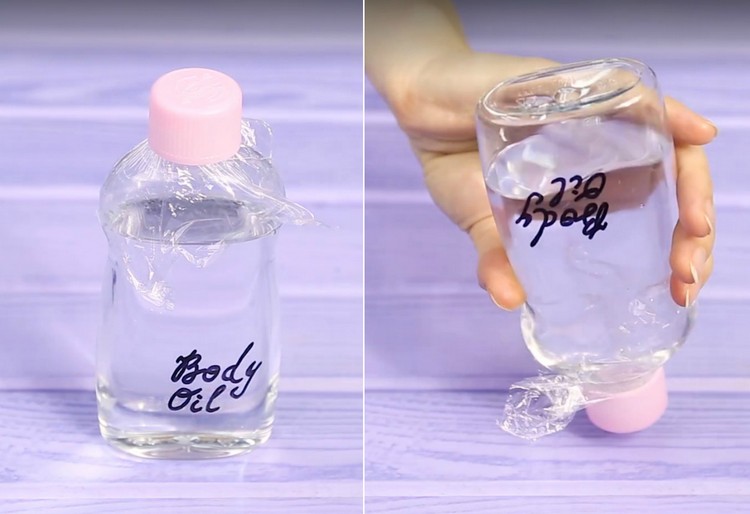 Zabezpečte tekutiny pri cestovaní tipy-triky-bezpečná-domácnosť-priľnavá fólia-proti rozliatiu