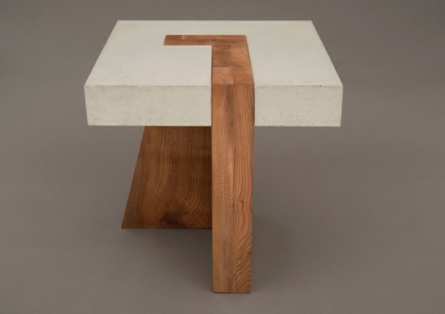 Originálny nápad na dizajn dreveného betónového stolu Originálny bočný stolík do obývačky