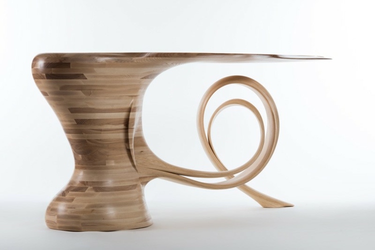 Dizajn stola vyrobený z dreva s unikátnym tvarom dizajn stola vyrobený z laminátových tvarov zakrivený nábytok