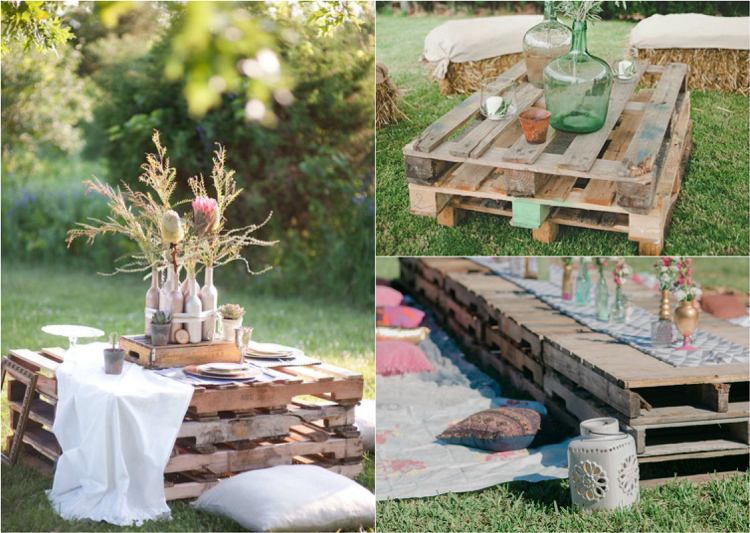 dekorácia stola-grilovanie-záhrada-paleta-stôl-trávnik-jedlo