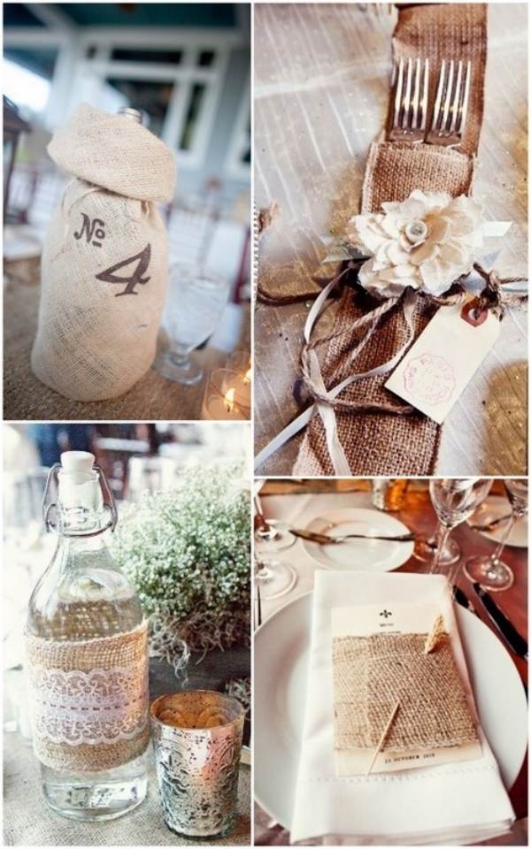 dekorácie na stôl svadobné nápady kvety krajina svadba jutová stuha čipka dekorácie na stôl-svadobné nápady-kvety-krajina-svadba-jutová stuha-čipka