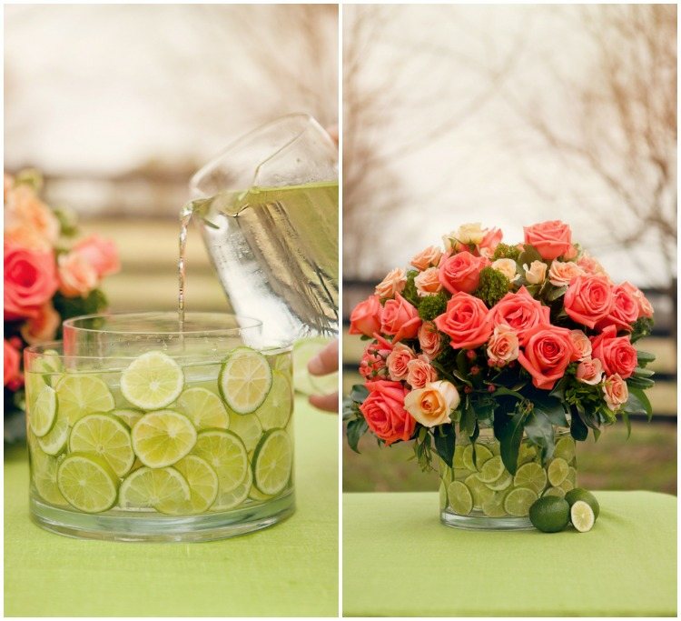 Vyrobte si vlastnú ozdobu na vázu z limetiek Vyrobte si stolné dekorácie sami-vázy-dvojstenné-vodno-limetkové-ruže-zelená-koralová-strauss-záhradná-obrus