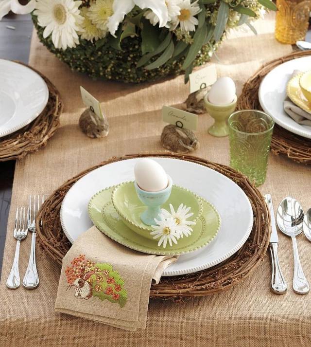 dekorácia na stôl veľkonočné ratanové prestieranie zelený riad stolík na ľad obrus