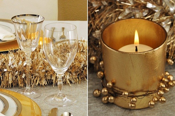 nápady na výzdobu stola vianočný zlatý veniec svietnik bobuľový veniec dekorácie na stôl vianočný zlatý veniec svietnik bobuľový veniec