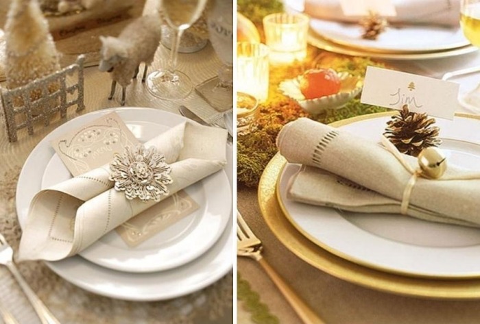 Látkový obrúsok so stojanom na obrúsky v tvare stojana z borovicovej šišky a rischcard vianočný stôl-dekorácia-obrúsky-z-látky-snehová vločka-dekorácia-s-šiškami-miesto-stojan na karty