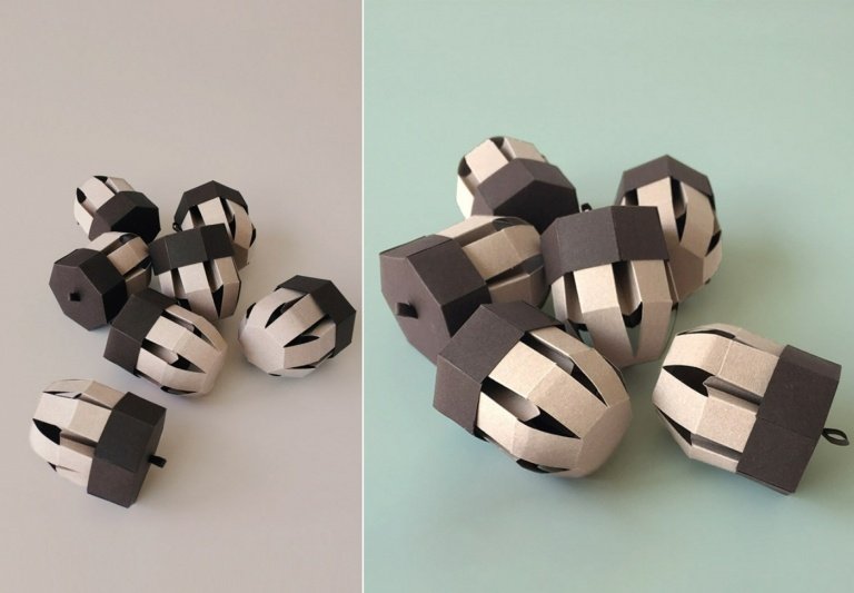 3D žalude ako jesenná šablóna na skladanie a lepenie pre krásnu dekoráciu stola