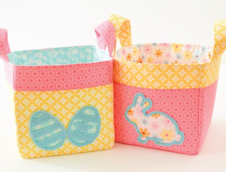 Veľkonočné koše si sami vyrobíte z látky-teplých farieb-plsti-zajačik-vajíčka