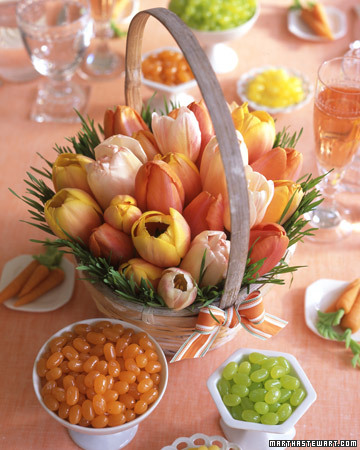 nápady veľkonočné veľkonočné koše, ako si vyrobiť tulipány dekorácie na stôl