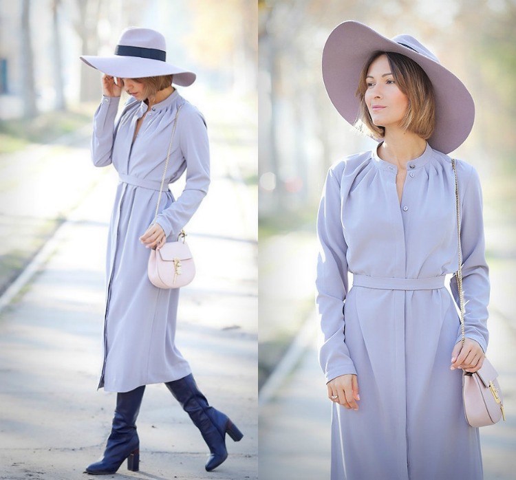 Oblečenie jar / leto v orgovánovej farbe s klobúkom fedora tone-tone-fashion-jar-leto-2016-lila-color-fedora