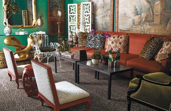 farebná obývačka exotická dekorácia