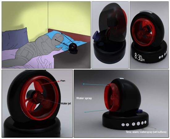 Budík navrhuje, ako ospalé vodné oči striekajú kreatívne návrhy budíka ospalé vodné oči striekajúcej vode