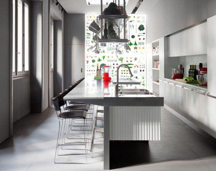 výrobcovia koláčov-európske-značky-moderné-biela-kuchynská linka-nehrdzavejúca oceľ-Arclinea