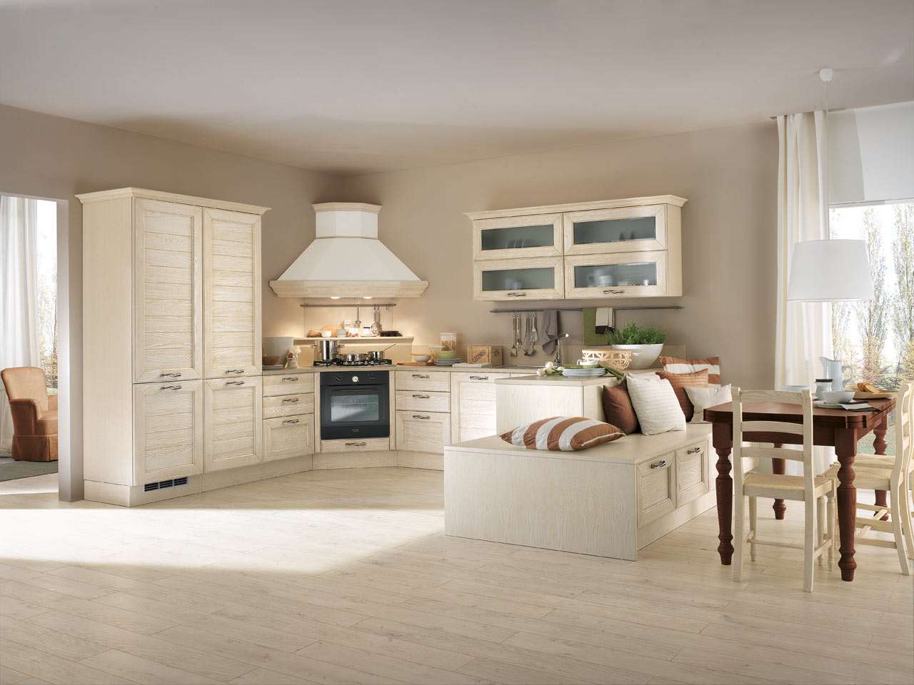 Rohová kuchyňa, moderný výklenok na sedenie-s úložným priestorom, nápady na dizajn jedálenského kúta rohová kuchyňa moderné sedenie skladovací nábytok nápady na dizajn jedálenského kúta