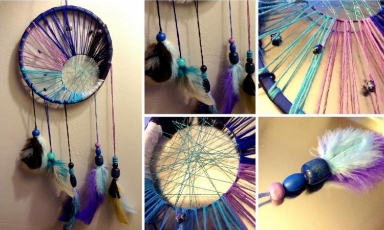 snové-drotárstvo-deti-nápad-modrá-niť-perie-okrúhly rám-perly-krásne