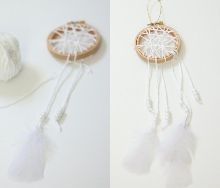 snové-drotárstvo-deti-návod-výšivka-prsteň-drevo-biele-perie-korálky-priadza-visiace