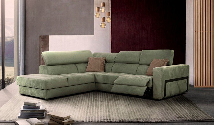 Klasická rohová sedačka s ležadlom a vysokými podrúčkami