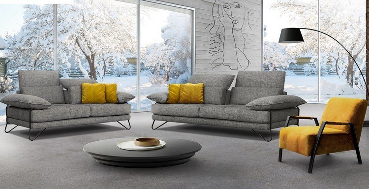 Pohovka snov v obývacej izbe v škandinávskom štýle so zariadením Maurice