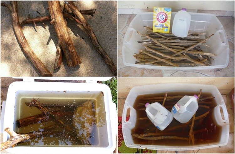 Vyrobte si naplavené drevo sami plastová vaňa-recept-bielidlo-sóda bikarbóna