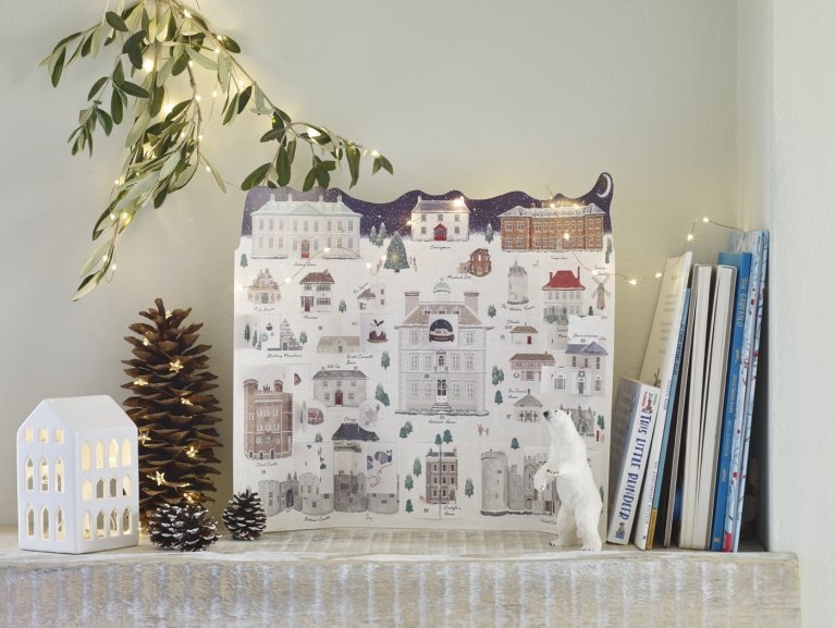 Adventný kalendár a LED svetlá a ozdobné figúrky ľadový medveď z porcelánu