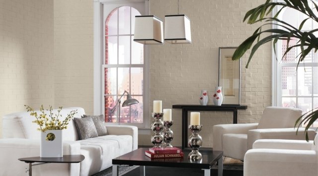 Farba steny biela tehlová farba nápady čalúnená pohovka