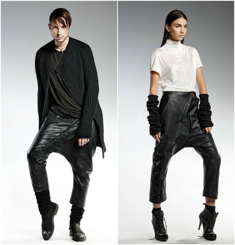 módne nápady-styling-outfit-kožené-háremové nohavice-ženy-muži