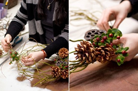 Remeselné nápady z prírodných materiálov, originálna, krásna dekorácia Pôvodne krásna dekorácia vianočného vidieckeho štýlu