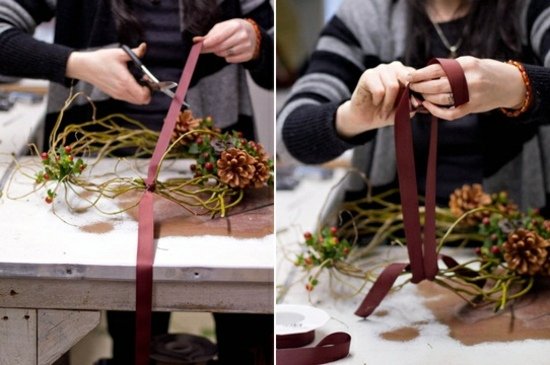 Veniec na dvere zimný drotársky materiál na zaväzovanie dverí drotárska slučka na viazanie dverí, prírodné poklady