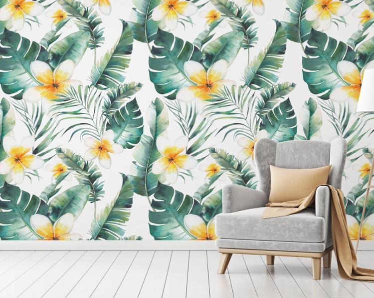 tapeta tropické kvety plumeria a palmy