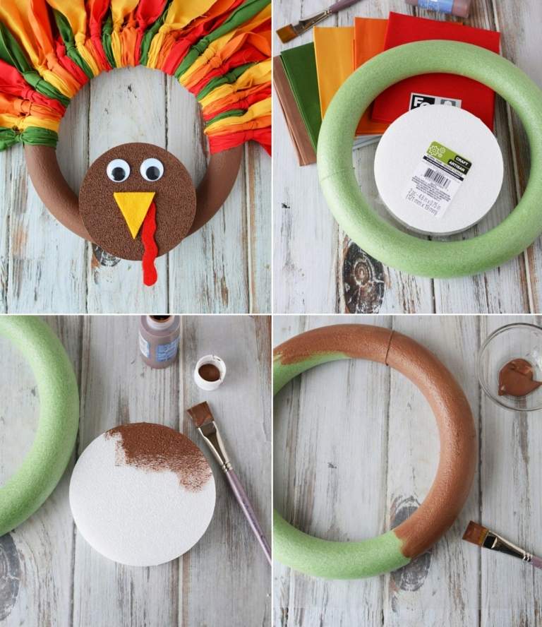 Vyrobte si s deťmi jesenné vence z farebných pásikov látky a akrylovej farby