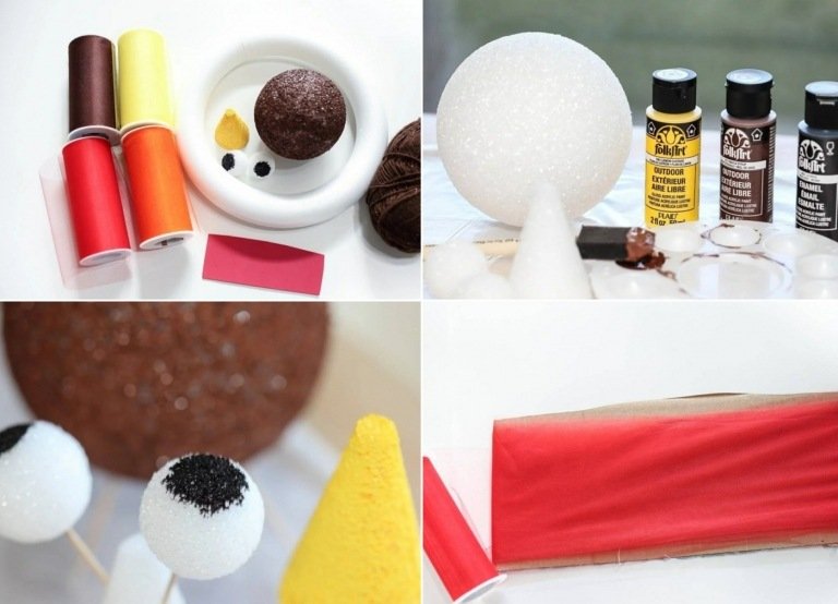 Nápad na remeselné spracovanie s polystyrénovými loptičkami pre jesenného moriaka