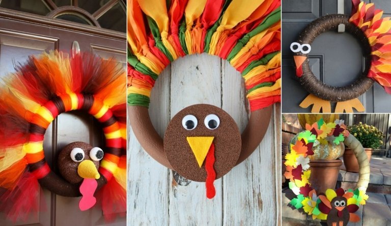 Vyrobte si s deťmi jesenný veniec v tvare moriaka z látky a polystyrénu