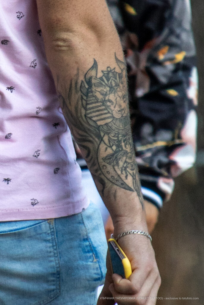 Tatuaż z łysym kotem egipskim na ramieniu faceta - Street tattoo -29.09.