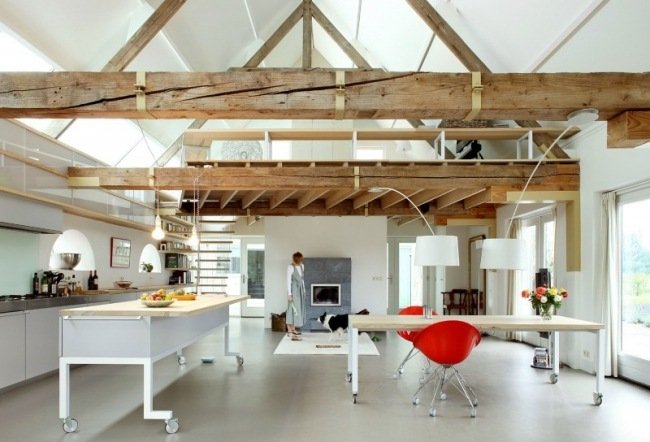 G-house so štítovou strechou projekt prestavby starého stodoly otvorený priestor