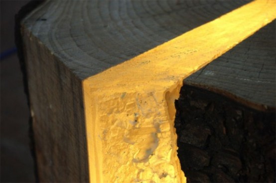 dizajnové osvetlenie z lámaného dreva