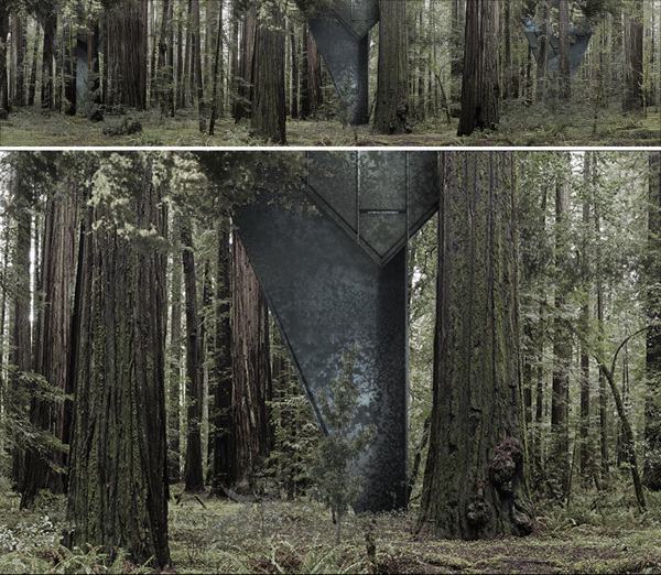 Architektov dom postavený v lesnom prevedení, kovová konštrukcia, robustný