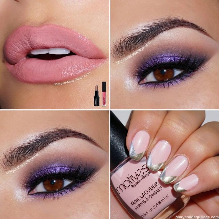 líčenie očí-leto-purpurové-očné tiene-ružové-pery-hnedé-oči