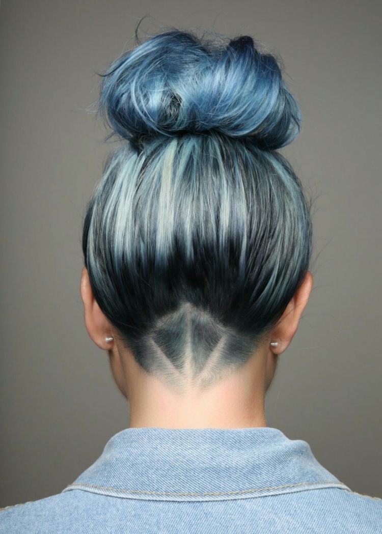 Podrezané dlhé vlasy Modré vlasy Topknot Účesy Nápady na tetovanie vlasov