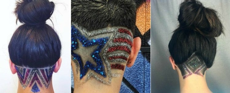 Podrezané účesy s trblietavými efektmi podrezané účesy-originál-dizajn-krk-dámy-amerika-vlajka